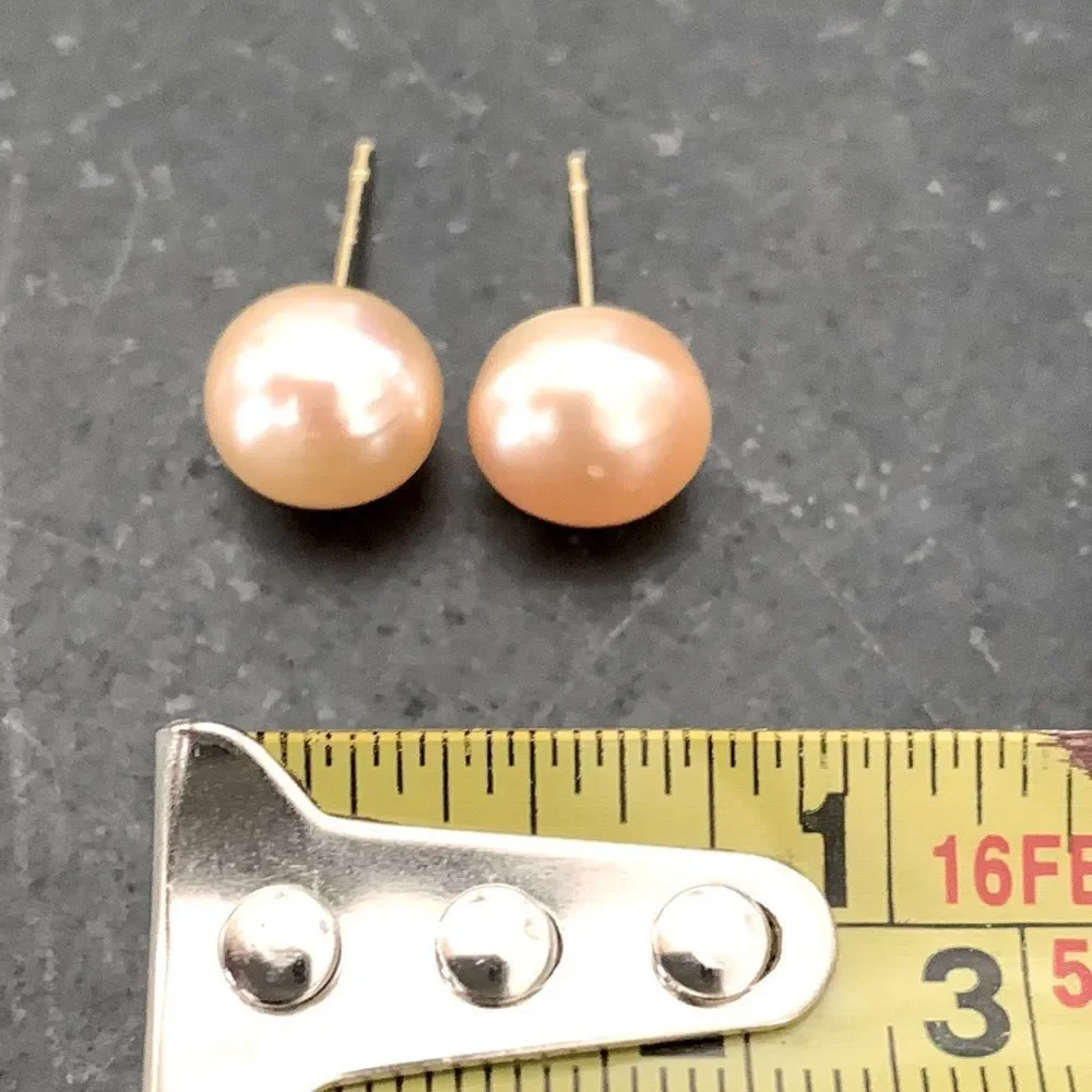 Large Pink Freshwater Cultured Pearl Stud Earrings Silver Tone